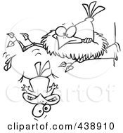 Royalty Free RF Clip Art Illustration Of A Cartoon Black And White Outline Design Of A Bird Falling Out Of The Nest by toonaday