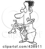 Royalty Free RF Clip Art Illustration Of A Cartoon Black And White Outline Design Of A Black Businessman Writing Notes On His Arm