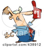 Cartoon Businessman Wearing A Number One Glove