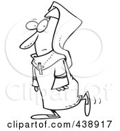 Royalty Free RF Clip Art Illustration Of A Cartoon Black And White Outline Design Of A Walking Nun
