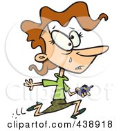 Royalty Free RF Clip Art Illustration Of A Cartoon Businesswoman Running To Get Bars On Her Phone