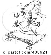 Poster, Art Print Of Cartoon Black And White Outline Design Of A Businesswoman Getting Nowhere On A Treadmill