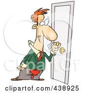Cartoon Businessman Knocking On A Door
