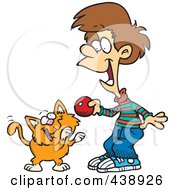 Royalty Free RF Clip Art Illustration Of A Cartoon Boy Playing With A Kitten