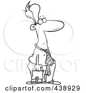 Poster, Art Print Of Cartoon Black And White Outline Design Of A Shirtless Businessman Carrying A Briefcase