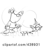 Royalty Free RF Clip Art Illustration Of A Cartoon Black And White Outline Design Of A Bear With A Crashed Kite by toonaday