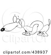 Royalty Free RF Clip Art Illustration Of A Cartoon Black And White Outline Design Of A Knotted Wiener Dog