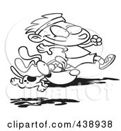 Poster, Art Print Of Cartoon Black And White Outline Design Of A Dog Running With A Boy