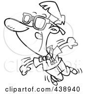 Royalty Free RF Clip Art Illustration Of A Cartoon Black And White Outline Design Of A Nerdy Man Dancing