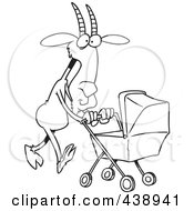 Cartoon Black And White Outline Design Of A Nanny Goat Pushing A Tram