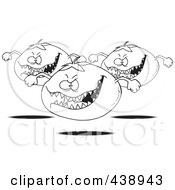 Royalty Free RF Clip Art Illustration Of A Cartoon Black And White Outline Design Of Monster Tomatoes by toonaday