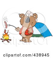 Poster, Art Print Of Cartoon Camping Koala Roasting A Hot Dog Over A Fire