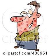 Royalty Free RF Clip Art Illustration Of A Cartoon Man Covered In Lipstick Kisses