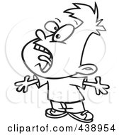 Poster, Art Print Of Cartoon Black And White Outline Design Of A Boy Yelling