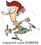 Poster, Art Print Of Cartoon Woman Running With A Pencil