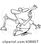 Poster, Art Print Of Cartoon Black And White Outline Design Of A Man Holding A Nasty Toilet Plunger