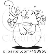 Poster, Art Print Of Cartoon Black And White Outline Design Of A Kitten On A Ball