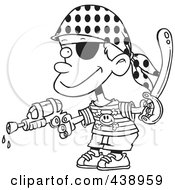 Cartoon Black And White Outline Design Of A Pirate Boy Shooting Water Gun