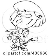 Royalty Free RF Clip Art Illustration Of A Cartoon Black And White Outline Design Of A Girl Mangling Her Kitty