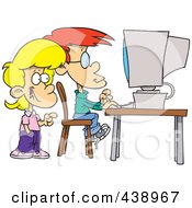 Poster, Art Print Of Cartoon School Children Using A Computer