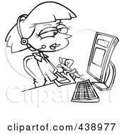 Royalty Free RF Clip Art Illustration Of A Cartoon Black And White Outline Design Of A Secretary Filing Her Nails At Her Desk by toonaday