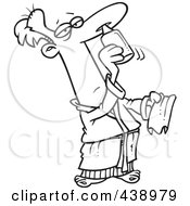 Royalty Free RF Clip Art Illustration Of A Cartoon Black And White Outline Design Of A Man Squirting Nasal Medicine In His Nose