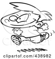 Poster, Art Print Of Cartoon Black And White Outline Design Of A Boy Running