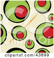 Poster, Art Print Of Background Of A Toothpick And Green Martini Olives On Beige
