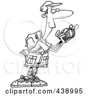 Royalty Free RF Clip Art Illustration Of A Cartoon Black And White Outline Design Of A Hiker Taking Nature Pictures