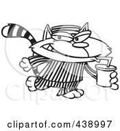 Poster, Art Print Of Cartoon Black And White Outline Design Of A Cat Con Drinking A Soda
