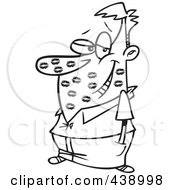 Royalty Free RF Clip Art Illustration Of A Cartoon Black And White Outline Design Of A Man Covered In Lipstick Kisses