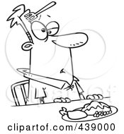 Poster, Art Print Of Cartoon Black And White Outline Design Of A Clumsy Man With A Fork In His Forehead