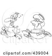 Royalty Free RF Clip Art Illustration Of A Cartoon Black And White Outline Design Of A Nurse Chasing A Patient With A Needle