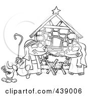 Poster, Art Print Of Cartoon Black And White Outline Design Of Children Acting Out A Nativity Scene