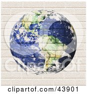 Clipart Illustration Of Planet Earth Painted On A Brick Wall by Arena Creative