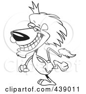 Poster, Art Print Of Cartoon Black And White Outline Design Of A Walking King Lion