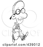 Royalty Free RF Clip Art Illustration Of A Cartoon Black And White Outline Design Of A Nerdy Black Boy Walking
