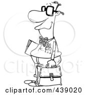 Royalty Free RF Clip Art Illustration Of A Cartoon Black And White Outline Design Of A Nerdy Salesman