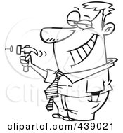 Royalty Free RF Clip Art Illustration Of A Cartoon Black And White Outline Design Of A Man Hammering A Nail