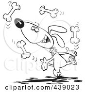 Poster, Art Print Of Cartoon Black And White Outline Design Of A Dog Juggling Bones