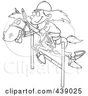 Poster, Art Print Of Cartoon Black And White Outline Design Of A Girl On A Leaping Horse