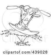 Cartoon Black And White Outline Design Of A Kayaking Man On A Big Splash