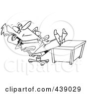 Royalty Free RF Clip Art Illustration Of A Cartoon Black And White Outline Design Of A Businessman Kicking Back With His Feet On His Desk