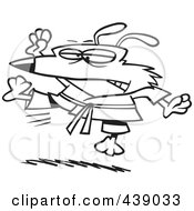 Royalty Free RF Clip Art Illustration Of A Cartoon Black And White Outline Design Of A Karate Dog Jumping