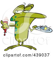 Cartoon Frog Putting Ketchup On A Fly