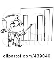 Poster, Art Print Of Cartoon Black And White Outline Design Of A Businessboy Pointing To A Bar Graph