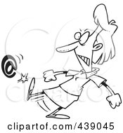 Poster, Art Print Of Cartoon Black And White Outline Design Of A Woman Kicking An At Symbol