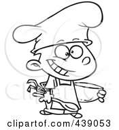 Poster, Art Print Of Cartoon Black And White Outline Design Of A Happy Chef Boy Holding A Mixing Bowl