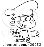 Royalty Free RF Clip Art Illustration Of A Cartoon Black And White Outline Design Of A Happy Chef Boy Holding A Mixing Bowl
