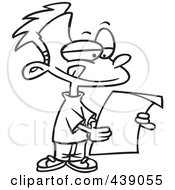 Royalty Free RF Clip Art Illustration Of A Cartoon Black And White Outline Design Of A Boy Reading A Letter